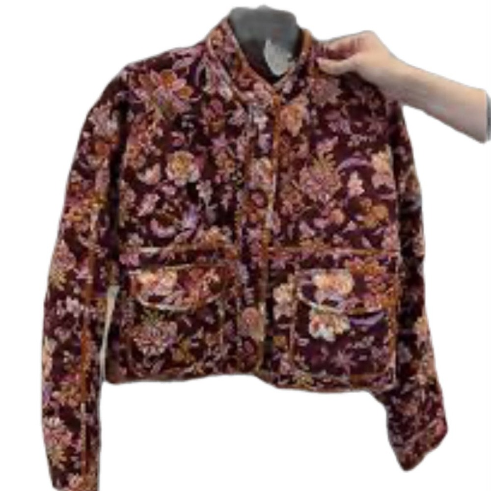 Seven For All Mankind Womens Dark Floral Cropped Quilted Jacket Size L Romantic - Picture 2 of 11